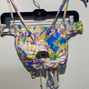 Jessica Simpson Women's Multi Tie Dye Cropped Bikini Top & Bottom Set Small NWT